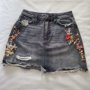 Y2K Abercrombie & Fitch Destroyed Embroidered Denim Mini Skirt